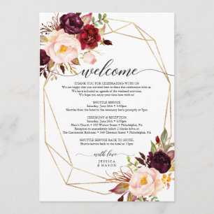 Programme Burgundy Marsala Wedding Welcome Itinerary
