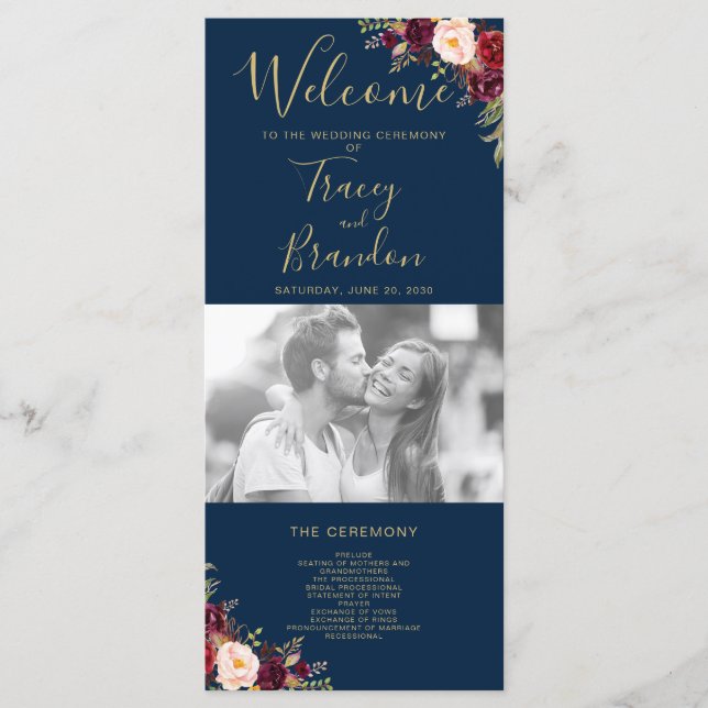 Programme Burgundy Rouge Floral Navy Bleu Script Photo Maria (Devant)