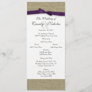 Programme Burlap et Purple Bow Wedding Program