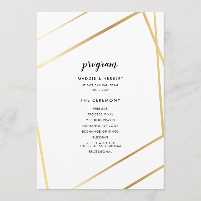 Programme Cadre de mariage en or géométrique moderne (Devant)