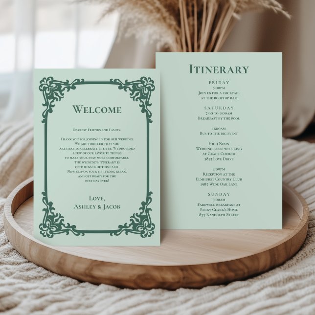 Programme Cadre de mariage vert sauge Lettre et Itinéraire (Créateur téléchargé)