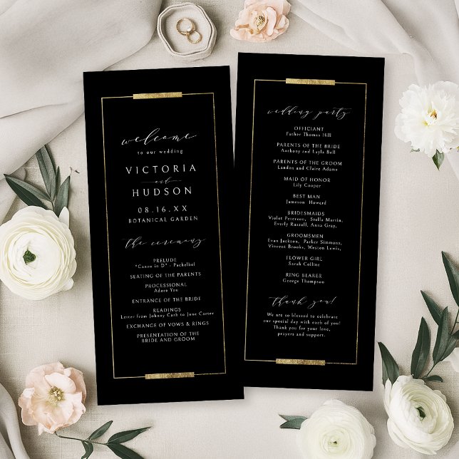 Programme Cadre Elegance Noir Simple Moderne Classique Maria (Framed Elegance Black Simple Modern Classy Wedding Program)