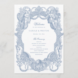 Programme Cadre Elégant Vintage Baroque Toile Bleu Mariage