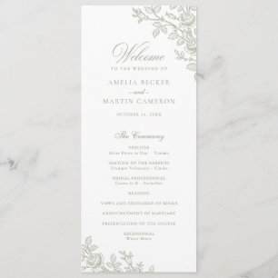 Programme Cadre Floral Élégant Vintage Vert Sauge Mariage