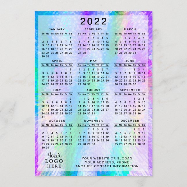 Programme Calendrier 2022 Colorful Iridescente Holographique (Devant)
