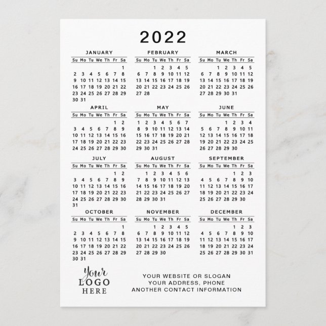 Programme Calendrier 2022 Pleine année Blanc Noir Simple Min (Devant)