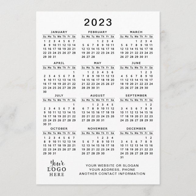 Programme Calendrier 2023 Pleine année Blanc Noir Minimal (Devant)