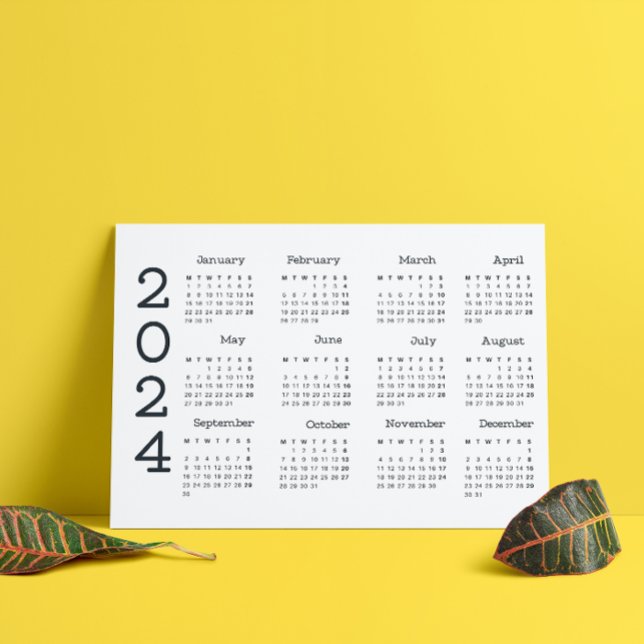 Programme Calendrier 2024 Année Pleine Noir Et Blanc Minimal (2024 Full Year Calendar Black And White Minimalist Program)