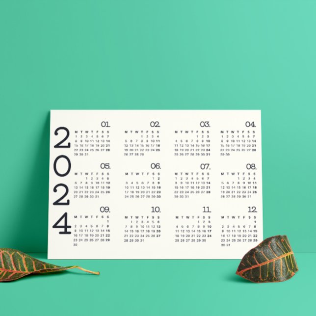 Programme Calendrier 2024 Année Pleine Noir Et Blanc Minimal (2024 Full Year Calendar Black And White Minimalist Program)