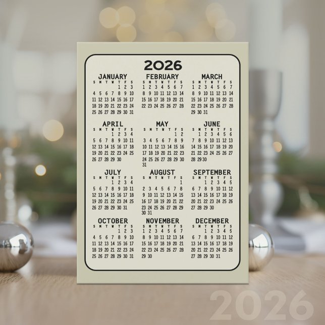 Programme Calendrier d'affichage de l'année complète - Motif (2026 Calendar Card)