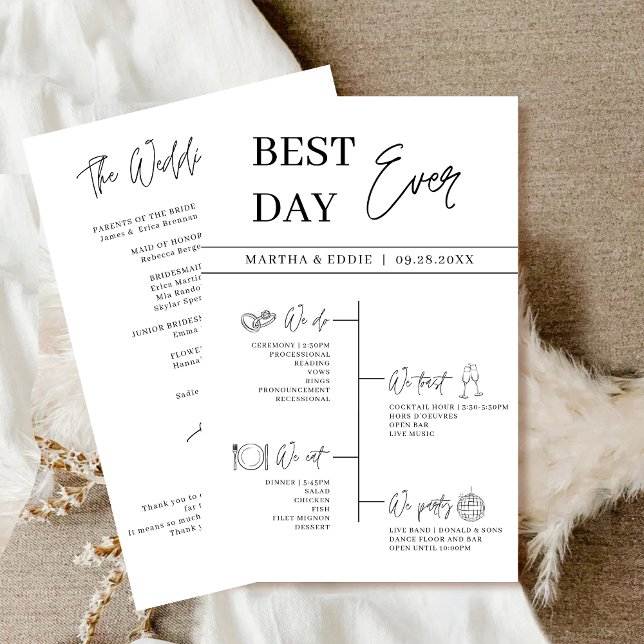 Programme Calendrier de mariage de la journée la plus parfai (Best Day Ever wedding timeline program keeps your day organized and stress-free with style.)