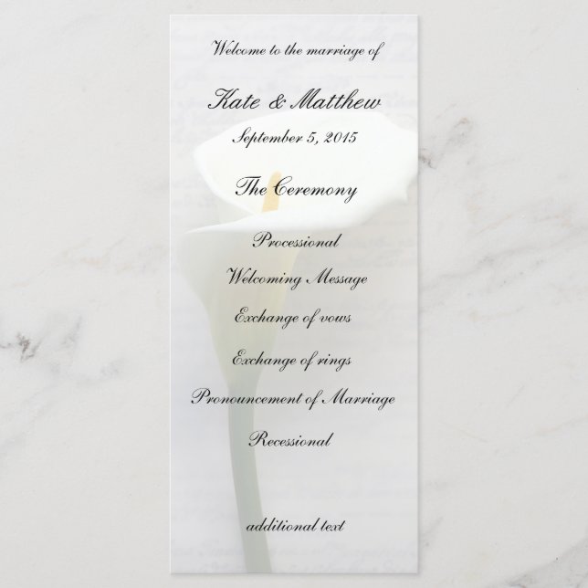 Programme Calla lily sur l'ancienne écriture (Devant)