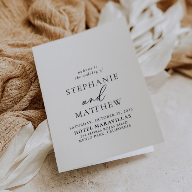 Programme Calligraphie Mariage plié noir et blanc (Créateur téléchargé)