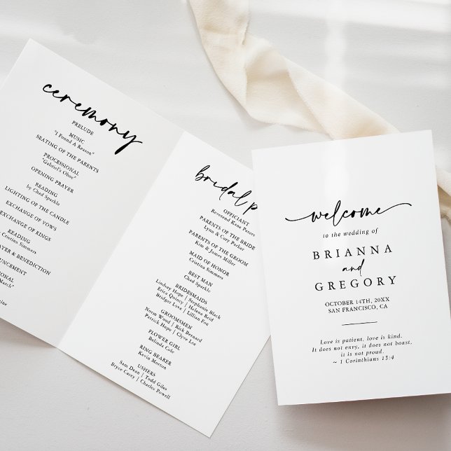 Programme Calligraphie Moderne Élégant Mariage plié (Créateur téléchargé)