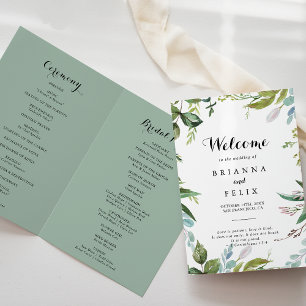 Programme Calligraphie tropicale verte Mariage plié
