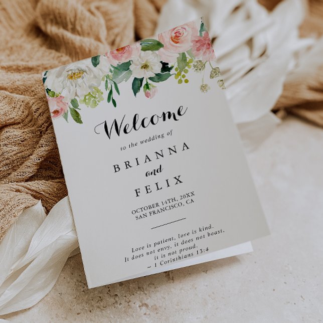 Programme Calligraphie verte florale simple Mariage plié (Créateur téléchargé)