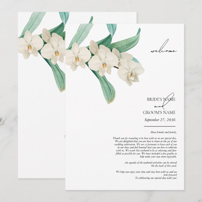 Programme Carton de mariage floral aux orchidées blanches aq (Devant / Derrière)