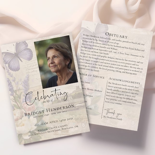 Programme Celebrating Life Lavander Butterfly Photo Funeral (Créateur téléchargé)