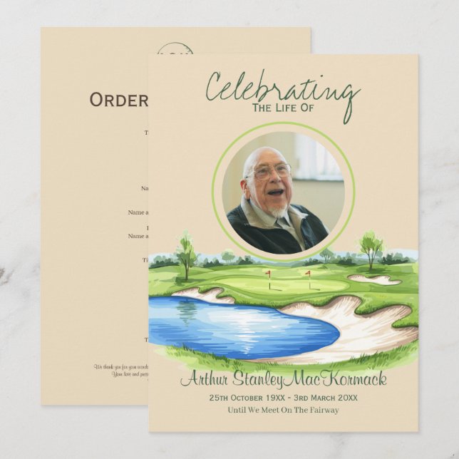 Programme Célébration de golf personnalisée de la vie Mémori (Devant / Derrière)