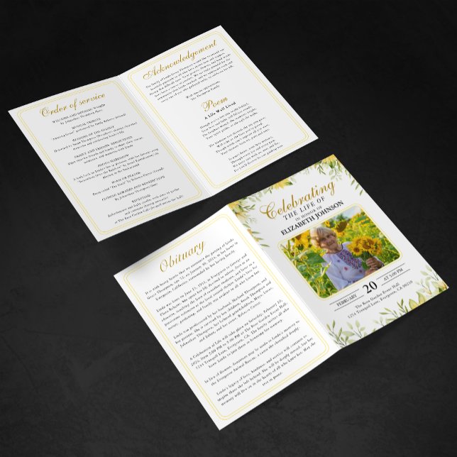 Programme Célébration de la vie de tournesol Mémorial funéra (Créateur téléchargé)