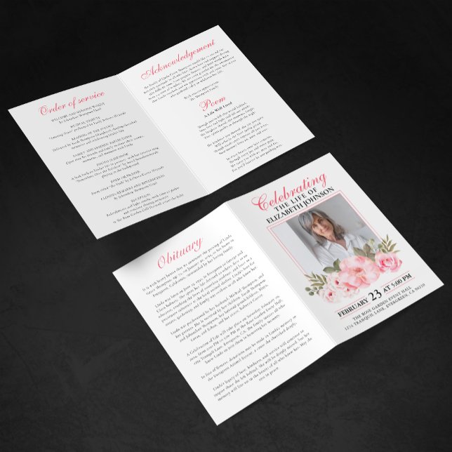 Programme Célébration de la vie élégante florale rose en mém (Créateur téléchargé)