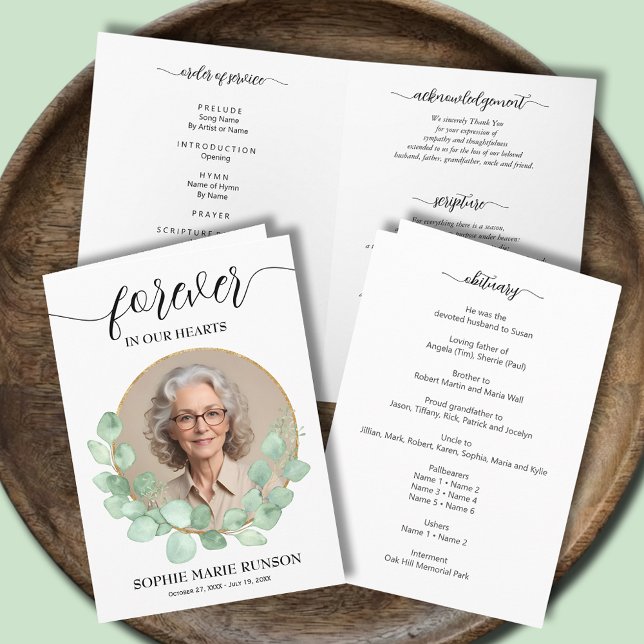 Programme Célébration moderne de la vie Photo Funérailles pl (Modern Celebration of Life photo funeral folded Order of Service programs)