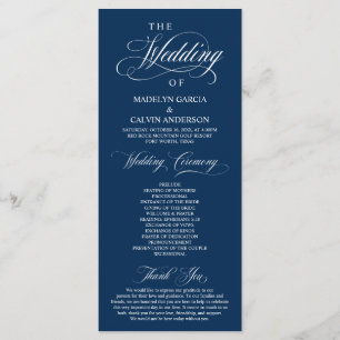 Programme Cérémonie classique de la Navy Blue Script Mariage