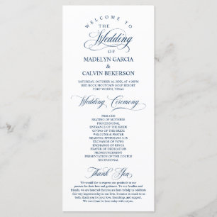 Programme Cérémonie classique de la Navy Blue Script Mariage