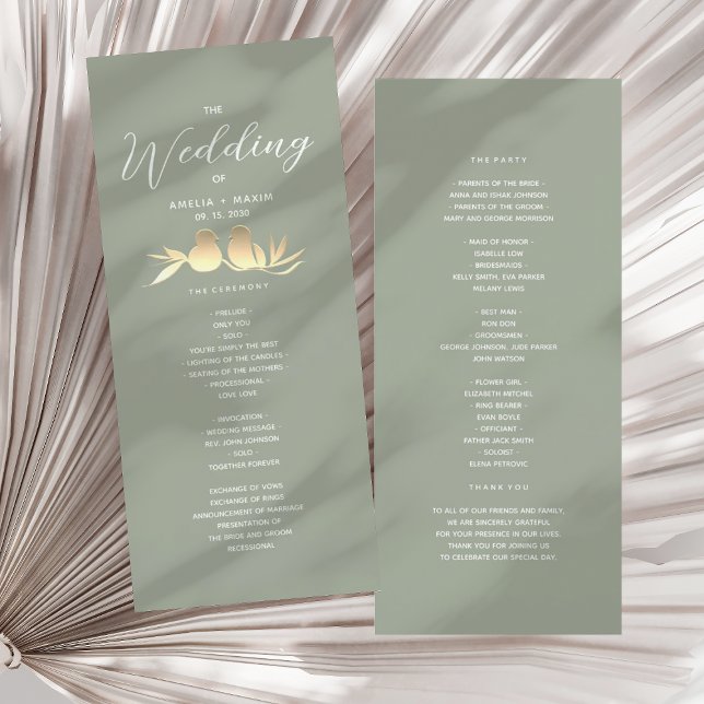 Programme Cérémonie de mariage au vert sauge et or (Créateur téléchargé)