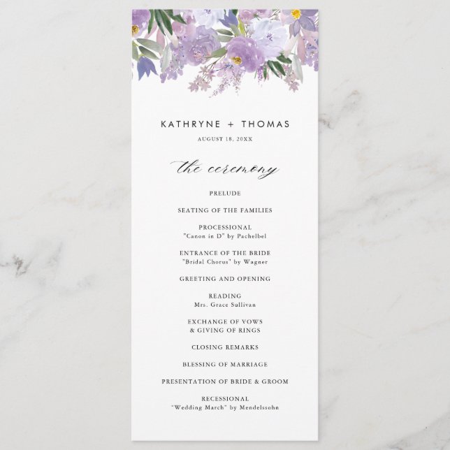 Programme Cérémonie de mariage aux fleurs violettes poussiér (Devant)