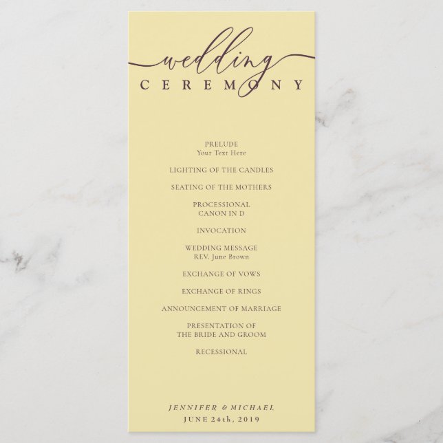 Programme Cérémonie de mariage avec scénario minimal de figu (Devant)