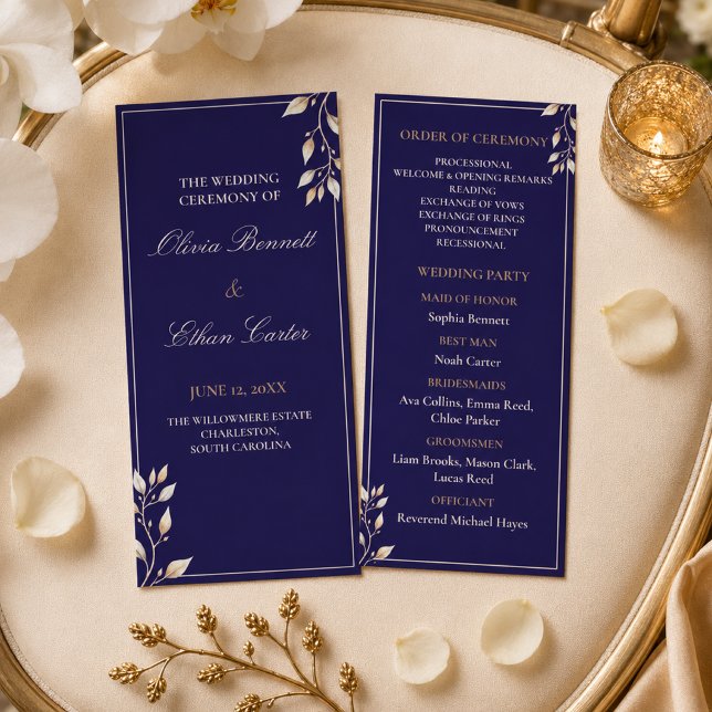 Programme Cérémonie de mariage botanique élégante avec du bl (Créateur téléchargé)