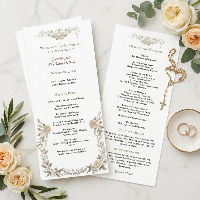 Programme Cérémonie de mariage catholique florale Rose éléga (Créateur téléchargé)