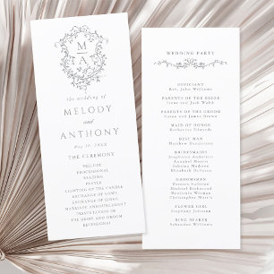 Programme Cérémonie de Mariage de Gris Classique Floral Cres