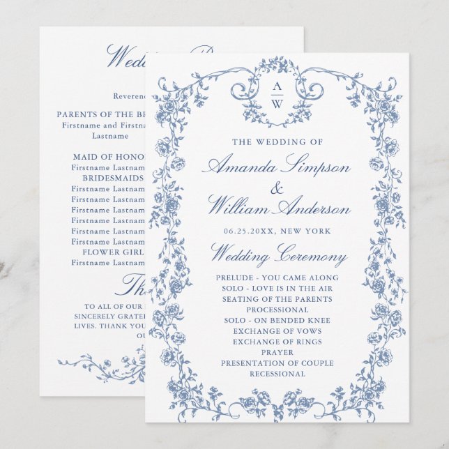 Programme Cérémonie de Mariage de la Grace Florale de Victor (Devant / Derrière)