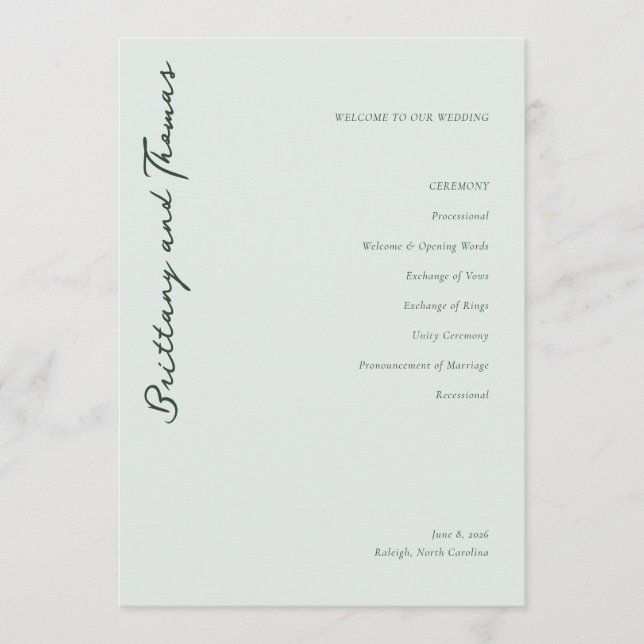 Programme Cérémonie de mariage Elegant Mint (Devant)