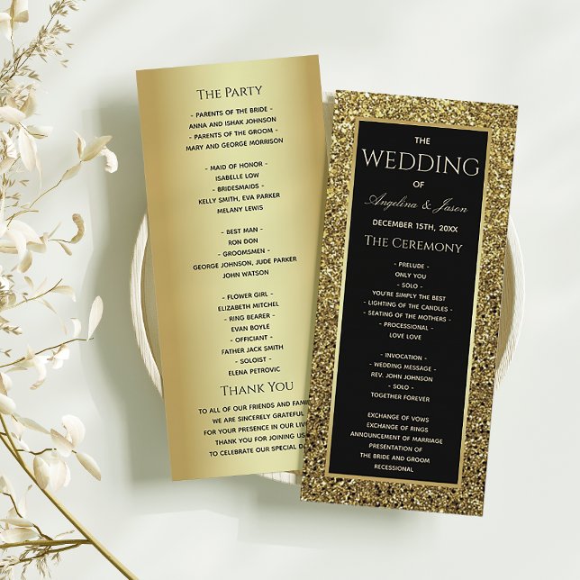 Programme Cérémonie de mariage élégante avec paillettes noir (Créateur téléchargé)