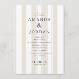 Programme Cérémonie de mariage élégante beige