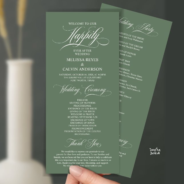 Programme Cérémonie de mariage élégante, bleu marine chic (Elegant Wedding Ceremony Order, Classy Sage Green Program Card)