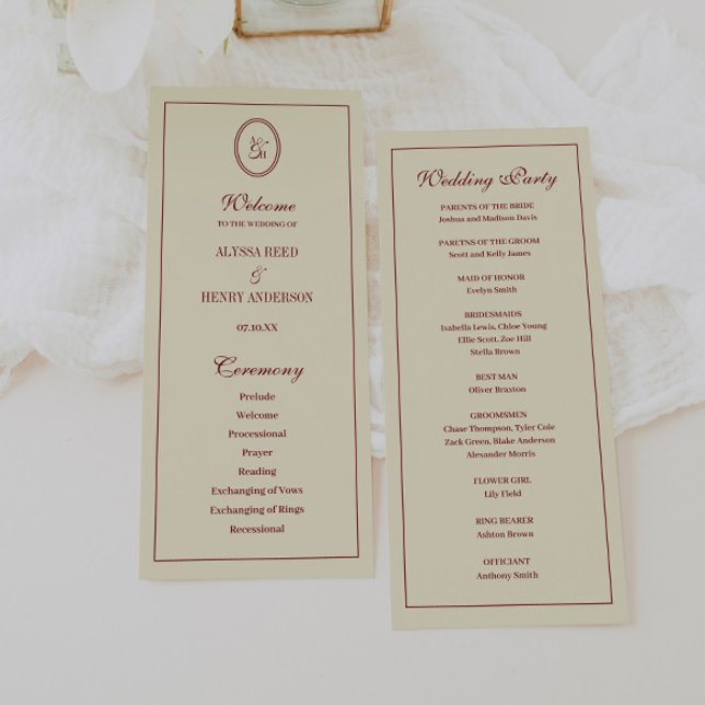 Programme Cérémonie de mariage élégante classique avec monog (Créateur téléchargé)