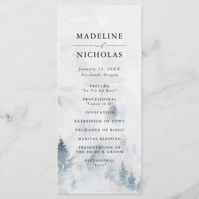 Programme Cérémonie de mariage élégante en forêt hivernale (Devant)
