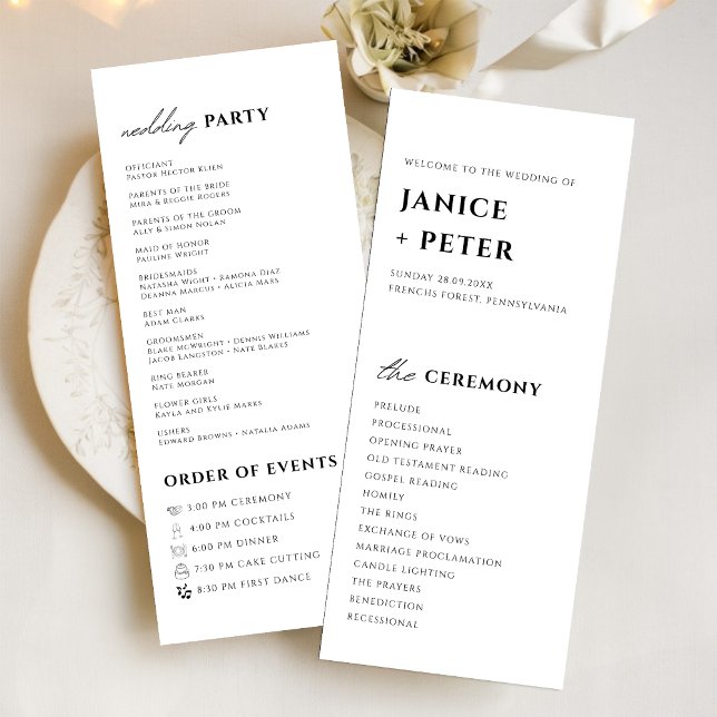 Programme Cérémonie de mariage élégante en noir et blanc (Elegant black and white ceremony program adds timeless style while guiding your wedding guests)