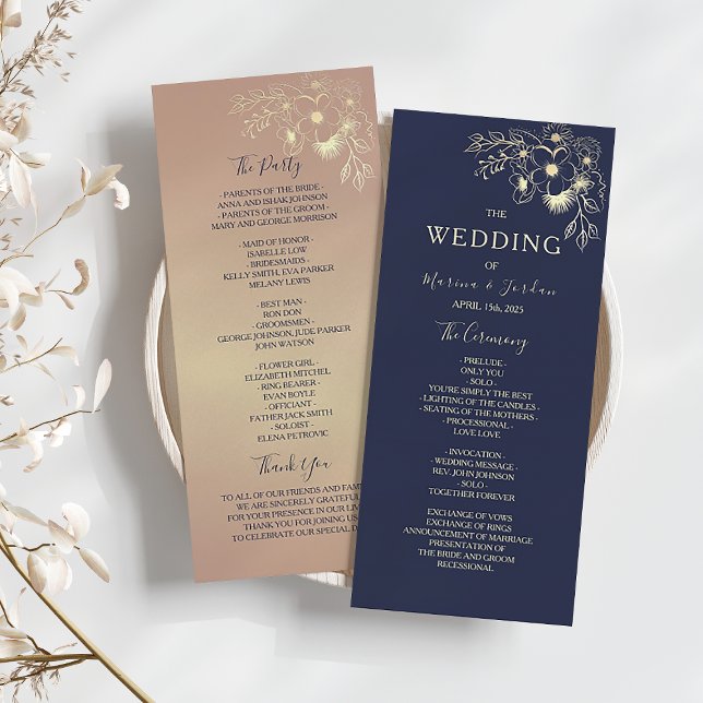 Programme Cérémonie de mariage élégante en or rose et bleu m (Créateur téléchargé)