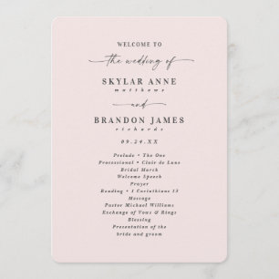 Programme Cérémonie de mariage élégante en porcelaine rose s