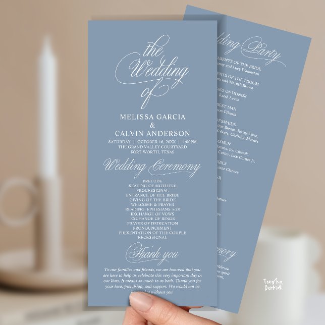 Programme Cérémonie de mariage élégante et moderne (Modern Classy Elegant Wedding Ceremony Program Card in Dusty Blue)