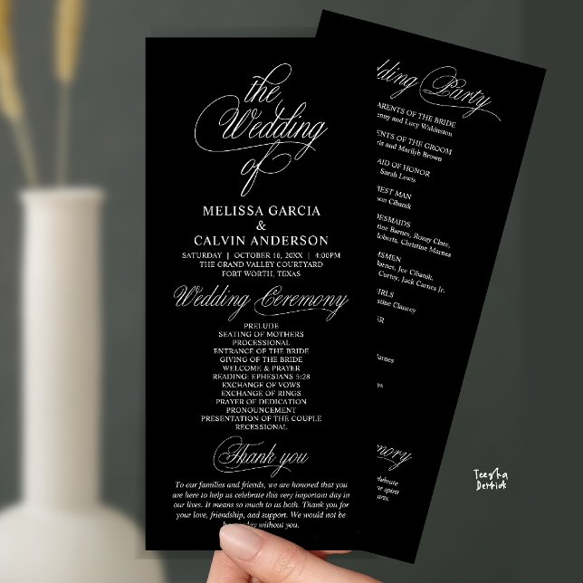 Programme Cérémonie de mariage élégante et moderne (Modern Classy Elegant Wedding Ceremony Program Card in Black and White)