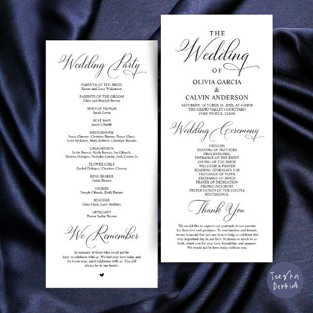 Programme Cérémonie de mariage élégante et moderne (Modern Elegant Classy Wedding Ceremony Order Program Card in Black and White)