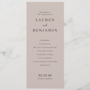 Programme Cérémonie de mariage élégante rose tendre