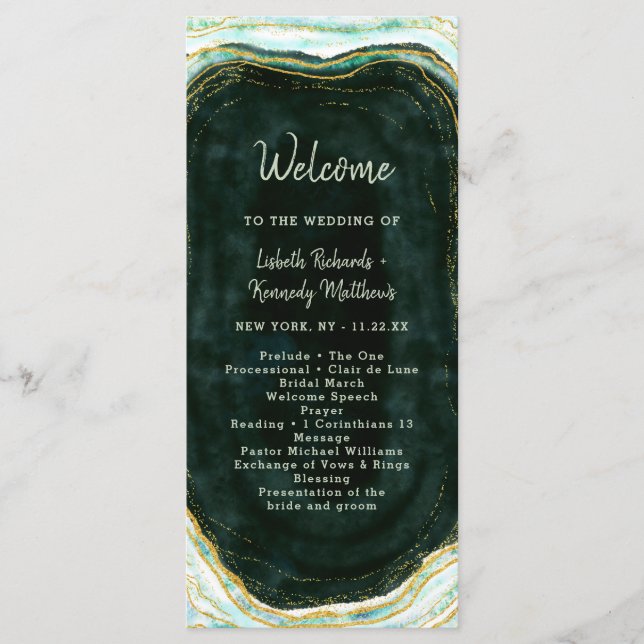 Programme Cérémonie de mariage en marbre d'agate vert sarcel (Devant)