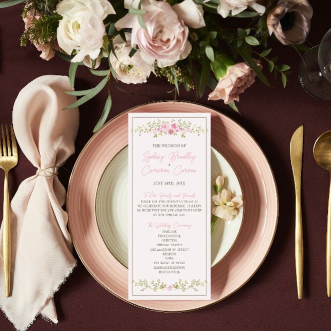 Programme Cérémonie de mariage Floral de conte de fées Rose  (Créateur téléchargé)